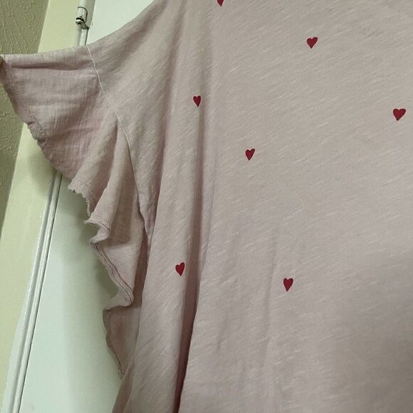 SUNDRY pink hearts flutter short sleeve shirt size 2 Medium - Picture 3 of 7